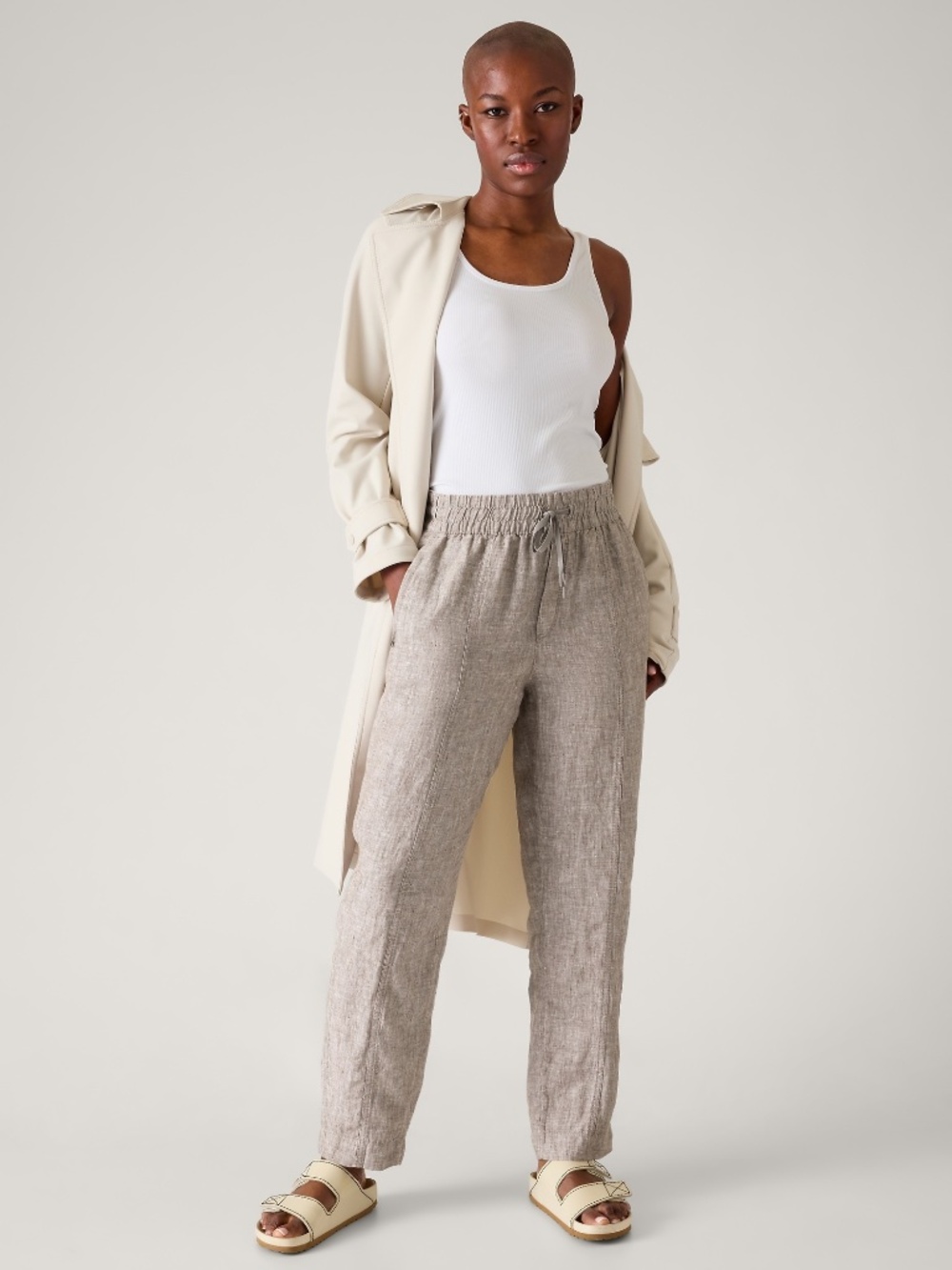 Athleta Retreat 100% Linen Ankle Pants Heathered Taupe XS